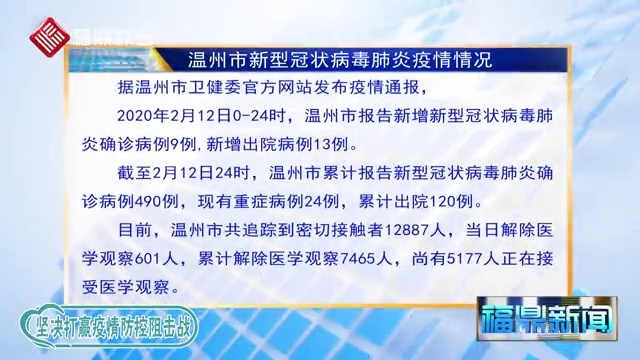 【每日疫情】2020年2月13日温州市新型冠状病毒感染的肺炎疫情通报