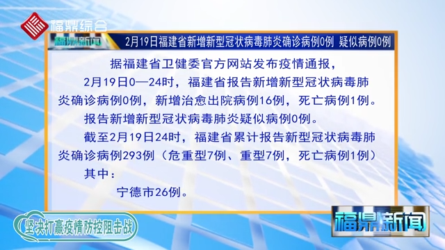 【每日疫情】2月19日福建省无新增新型冠状病毒感染肺炎确诊病例和疑似病例