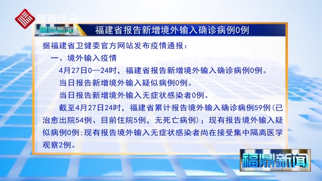 【每日疫情】福建省报告新增境外输入确诊病例0例