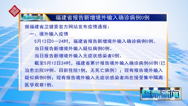 福建省报告新增境外输入确诊病例0例