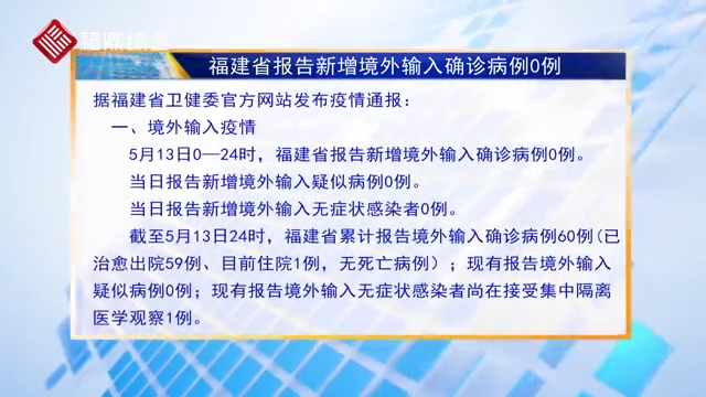 福建省报告新增境外输入确诊病例0例