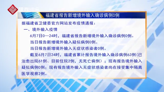 福建省报告新增境外输入确诊病例0例