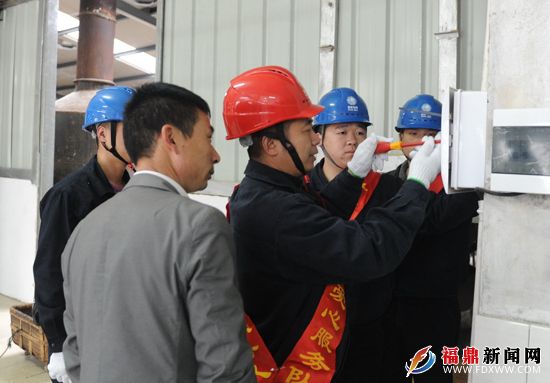 3月25日，国网福建福鼎市供电公司“卓继雄劳模爱心服务队” 前往福鼎市桐城街道资国村莲峰茶叶有限公司，为该企业检查变压器、输配电线路及配电箱等设备(周婷婷拍摄）.jpg