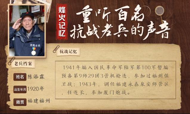 《烽火记忆——重听百名抗战老兵的声音》百集融媒系列报道 第四集：陈添霖：黄埔毕业回乡抗日