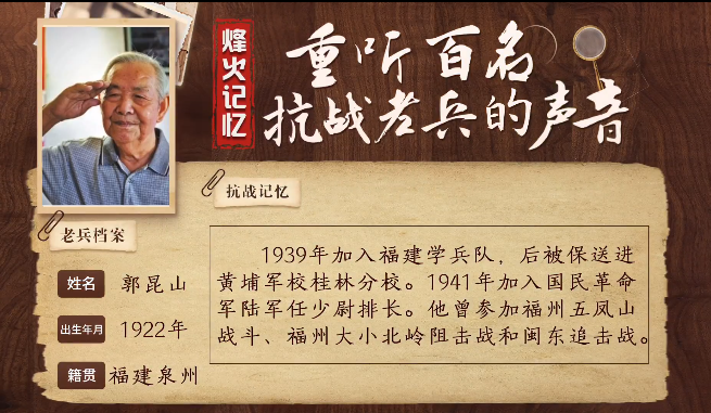 《烽火记忆——重听百名抗战老兵的声音》百集融媒系列报道 第二十五集：郭昆山：为抗日投笔从戎，三次与日寇血战